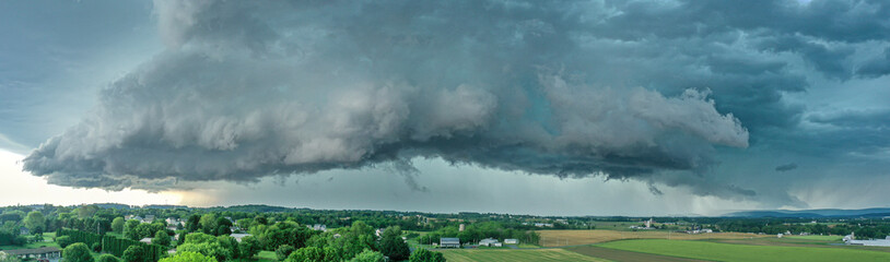 Panorama of  a Thunderstorm Approaching Over Pennsylvania Farmland and Fields
