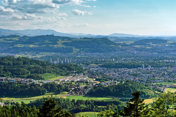 Fototapeta na wymiar Panoramic view of Bern from Bantiger mountain, Switzerland