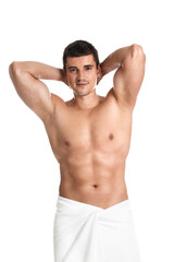 Fototapeta premium Man with sexy body on white background