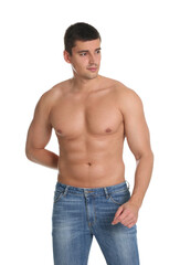 Man with sexy body on white background