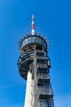 TV telecommunication tower on the summit of Bantiger mountain, Bern, Switzerland