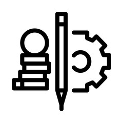 coin heap pen and mechanical gear icon vector. coin heap pen and mechanical gear sign. isolated contour symbol illustration