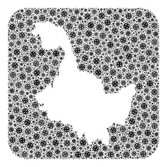 SARS virus map of Heilongjiang Province collage formed with rounded square and subtracted shape.