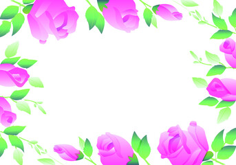Set of floral branch. Flower pink rose Round frame, green leaves. Wedding concept. Floral poster, invite. Vector arrangements for greeting card or invitation design background