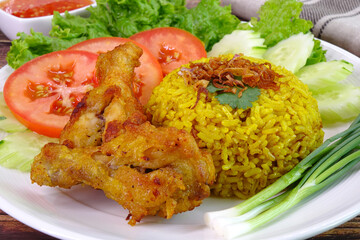 Briyani rice with crispy fried chicken wings, Halal food / Muslim food