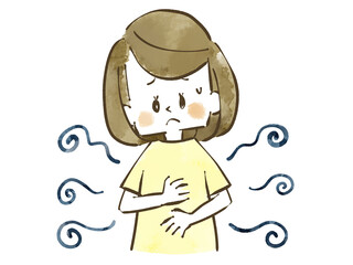 体臭や服の臭いに悩んだり、体調が優れない女性-水彩