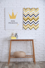 Child's room interior with cute posters on wall