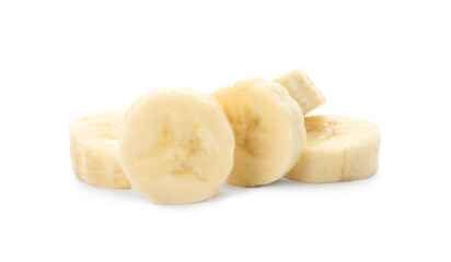 Pieces of tasty ripe banana isolated on white