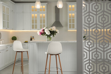 Modern kitchen with stylish furniture. Interior design