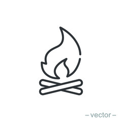 Bonfire icon, campfire, thin line symbol on white background - editable stroke vector illustration eps 10