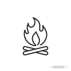 Bonfire icon, campfire, thin line symbol on white background - editable stroke vector illustration eps 10