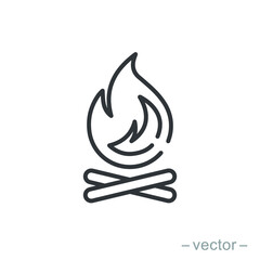 Bonfire icon, campfire, thin line symbol on white background - editable stroke vector illustration eps 10