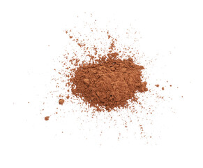 Pile of brown cocoa powder on white background