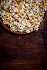 popcorn on a wooden table
