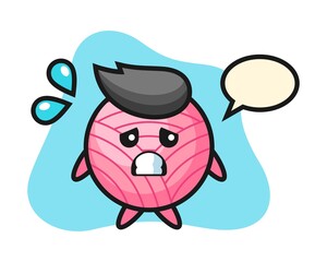 Yarn ball cartoon with afraid gesture