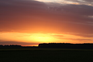 sky over the lake and field during sunset