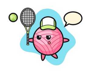 Yarn ball cartoon as a tennis player