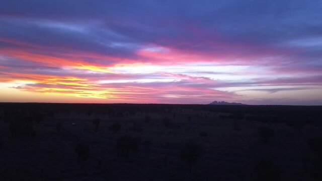  Amazing sunset Kata Tjuta National Park, Australia. The Olgas in the background