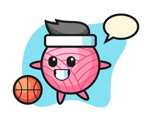 Yarn ball cartoon is playing basketball