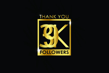 39K,39.000 Followers thank you logotype with golden Square and Spark light white color isolated on black background for social media, internet, website - Vector