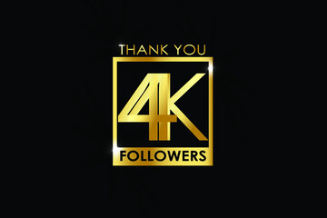 44K,44.000 Followers thank you logotype with golden Square and Spark light white color isolated on black background for social media, internet, website - Vector
