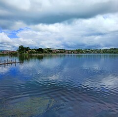 Lake Peten Itza view in cloudy day in Flores, Peten, Guatemala