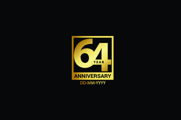 64 years anniversary celebration logotype. anniversary logo with golden and Spark light white color isolated on black background, vector design for celebration, invitation and greeting card-Vector