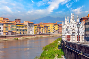 Pisa city downtown skyline cityscape in Italy