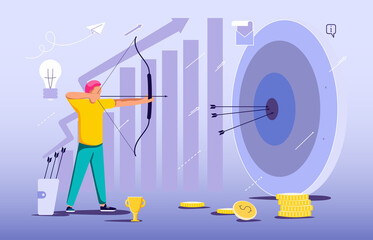 Business man aiming from a bow