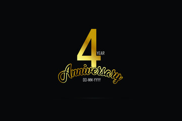 4 year anniversary celebration logotype. anniversary logo with golden color isolated on black background - Vector