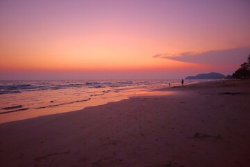 A beautiful sunset at the beach. At Chaolao Beach, Chanthaburi, Thailand. Travel summer holiday concept. sunset and holiday.