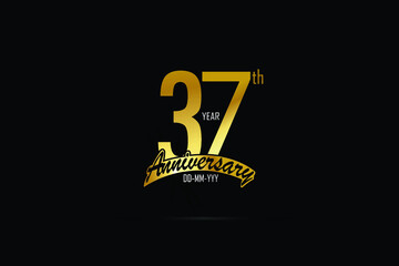 37 year anniversary celebration logotype. anniversary logo with golden color isolated on black background - Vector