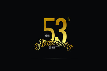 53 year anniversary celebration logotype. anniversary logo with golden color isolated on black background - Vector