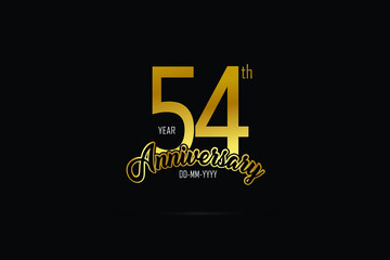 54 year anniversary celebration logotype. anniversary logo with golden color isolated on black background - Vector
