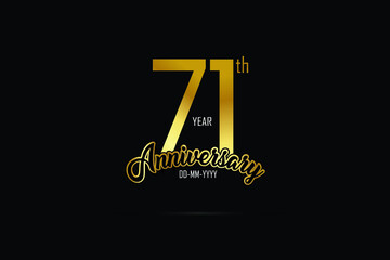 71 years anniversary celebration logotype. anniversary logo with golden color isolated on black background - Vector