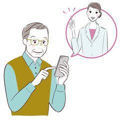 eldery man having online consultation with doctor on smartphone