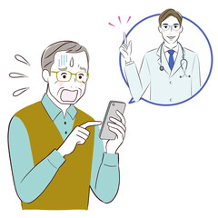 eldery man having online consultation with doctor on smartphone