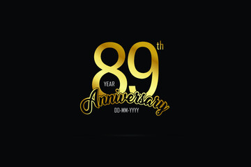 89 years anniversary celebration logotype. anniversary logo with golden color isolated on black background - Vector