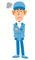 作業着の男性　怒り　不満
