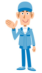 作業着の男性　案内　提案
