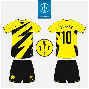 Yellow And Black Soccer Jersey Or Football Kit Mockup Template Design For Sport Club.