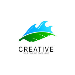 Leaf logo and wave design template, Nature icons, Water wave logos