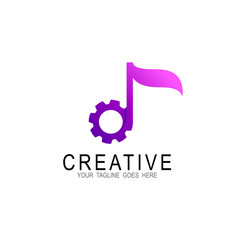 Music logo with gear and mechanical design illustration