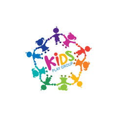 Kids logo with community design vector, Children icons and colorful logo, Playgroup