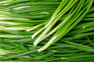 Background green onion leaves.
