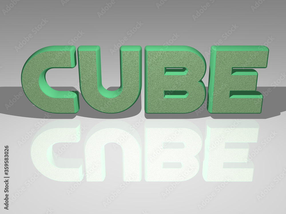 Poster 3d illustration of cube in colorful text from a realistic perspective, ideal image for the conceptua