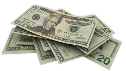 dollars  20 twenty pile isolated for background - 3d rendering
