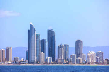 Fototapeta na wymiar Gold Coast Surfers Paradise skyline, cityscape view from the ocean