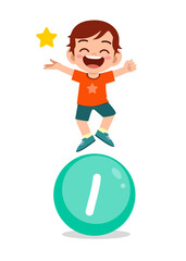 happy cute little kid study math number