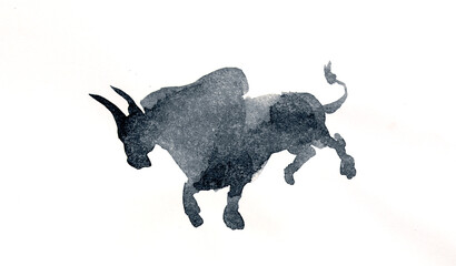 Bull watercolor isolated illustration, traditional style painting
